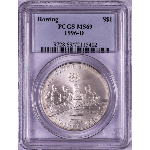 1996-D $1 Olympics Rowing Commemorative Silver Dollar Coin PCGS MS69