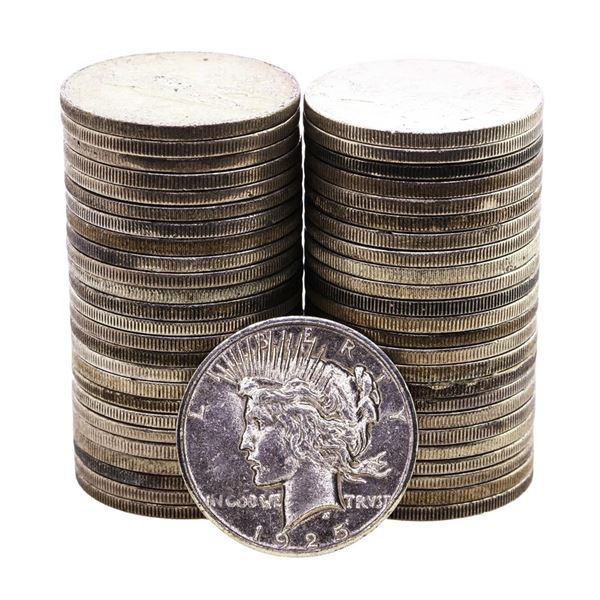 Lot of (50) $1 Peace Silver Dollar Coins