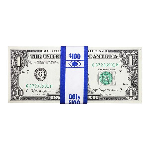 Pack of (100) Consecutive Barr 1969B $1 Federal Reserve Notes