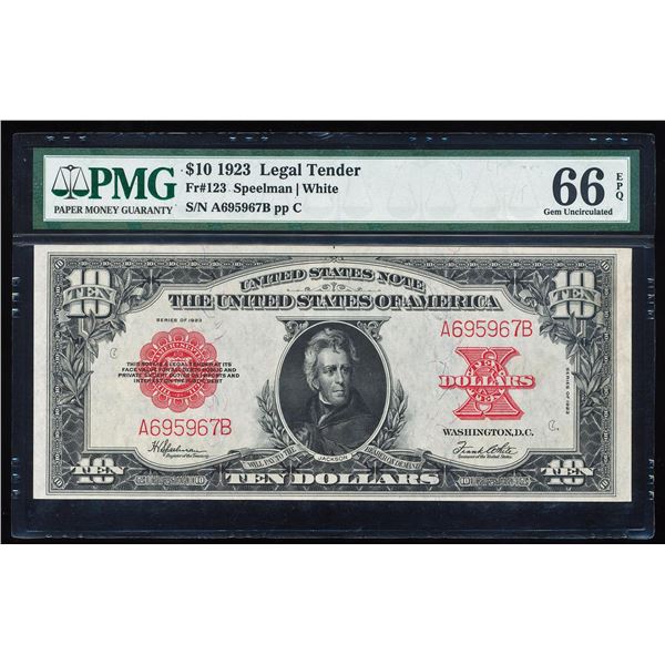 1923 $10 Poker Chip Legal Tender Note Fr.123 PMG Gem Uncirculated 66EPQ