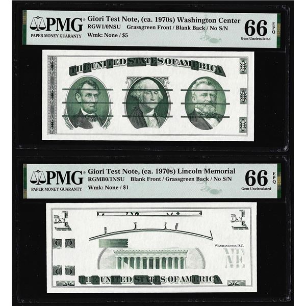 Set of Giori Test Note Washington & Lincoln Memorial PMG Gem Uncirculated 66EPQ