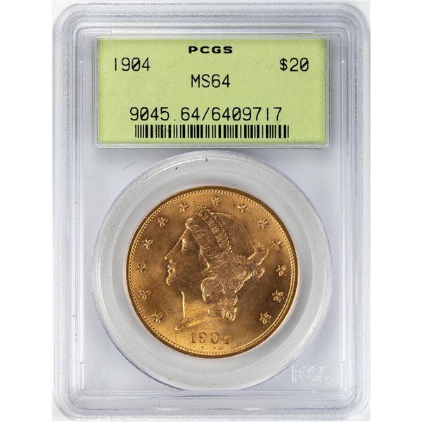 1904 $20 Liberty Head Double Eagle Gold Coin PCGS MS64 OGH