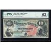 Image 1 : 1869 $10 Rainbow Jackass Legal Tender Note Fr.96 PMG Choice Uncirculated 63EPQ