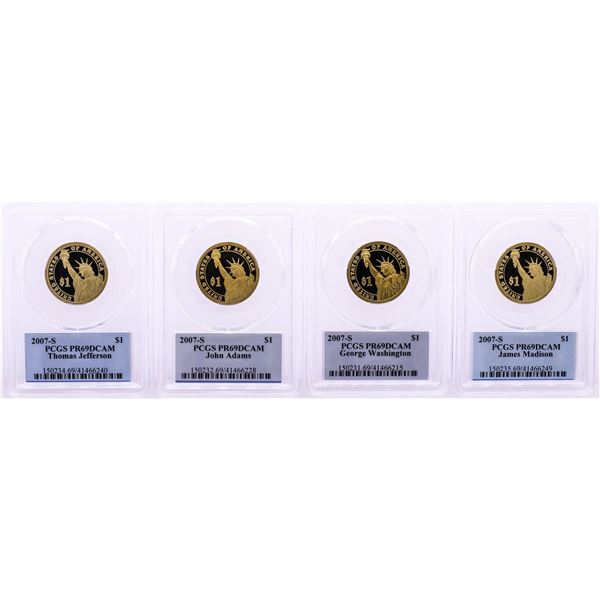 Lot of (4) 2007-S $1 Proof Presidential Dollar Coins PCGS PR69DCAM