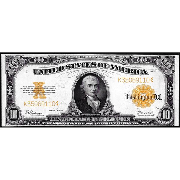 1922 $10 Gold Certificate Note