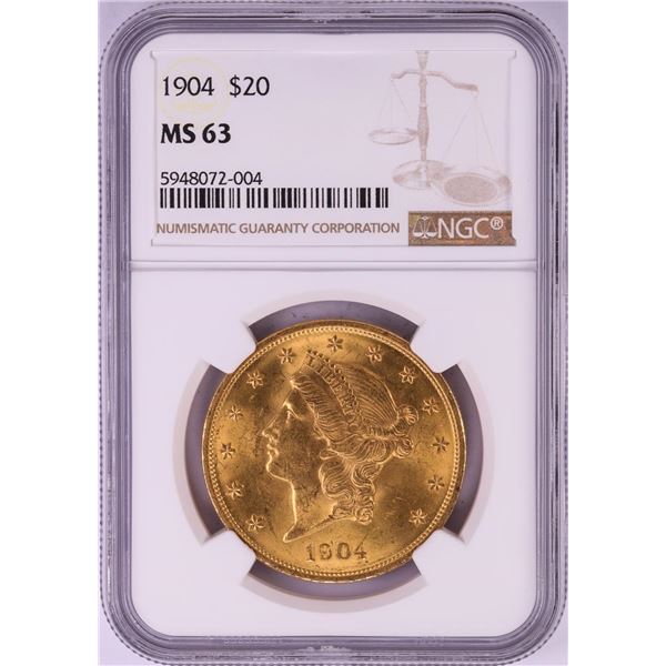 1904 $20 Liberty Head Double Eagle Gold Coin NGC MS63