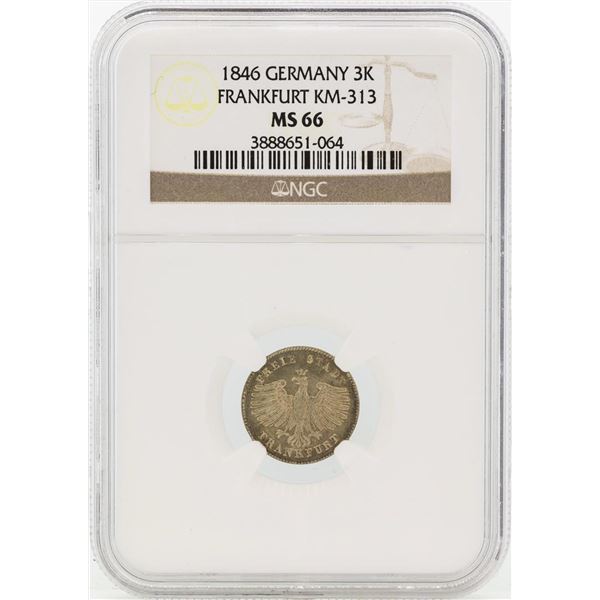 1846 Germany 3 Kreuzer Coin NGC MS66