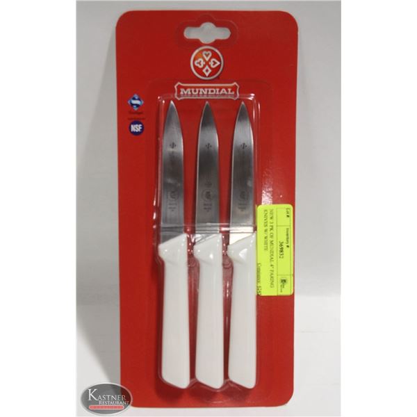 NEW 3 PK OF MUNDIAL 4" PARING KNIVES W/ WHITE