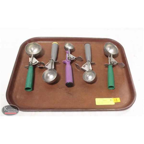 LOT OF 5 PORTION SCOOPS, VARIOUS SIZE