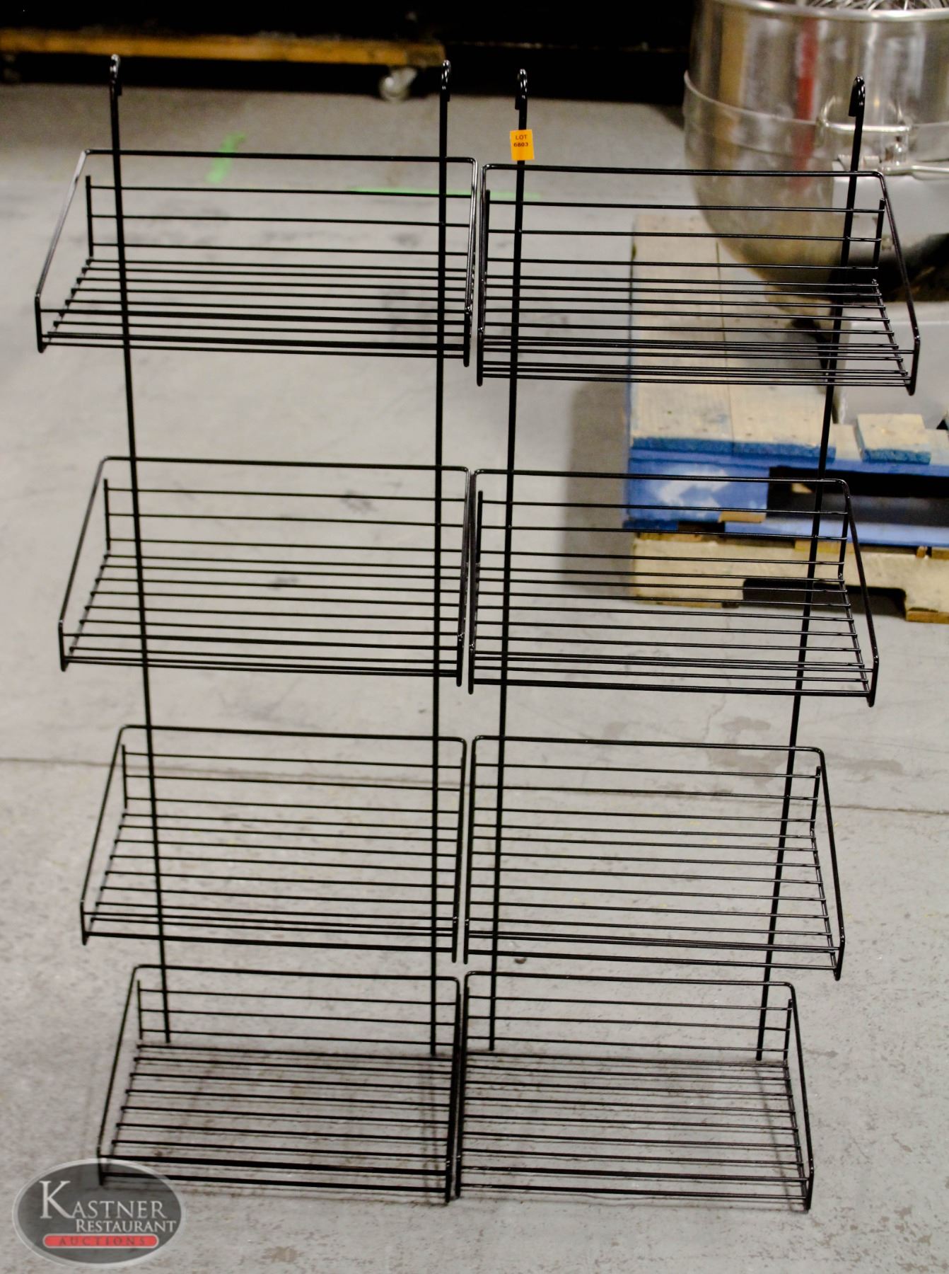 LOT OF TWO 4 TIER HANGING WIRE DISPLAY METAL RACK