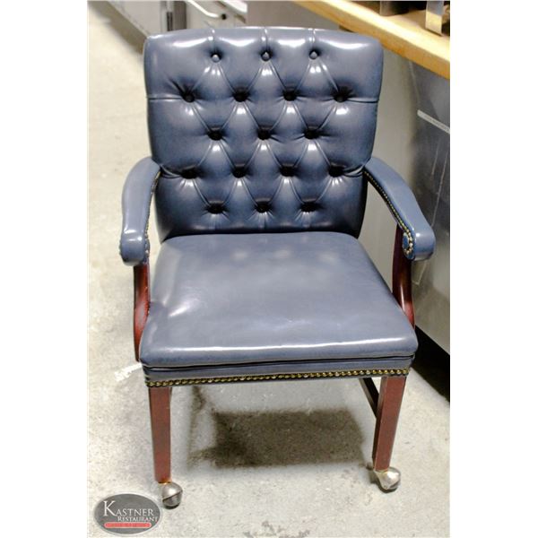 LOT OF 4 BLUE ELGIN ARMCHAIRS W/ CASTER WHEELS