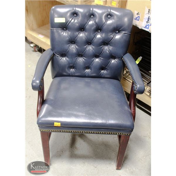 LOT OF 5 BLUE ELGIN ARMCHAIRS WOOD & LEATHERETTE