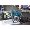 Image 2 : TOTE OF POERT TOOLS, CIRCULAR SAWS, CORDLESS DRILLS, SHOP LIGHTS