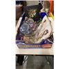 Image 1 : CANDLE HOLDERS, GLASS VASE, PURSE AND SMALL PAINTING