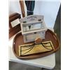 Image 2 : METAL SHELF WITH WOOD TRAY MANTLE DISPLAY, UMBRELLAS AND CANES