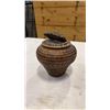 Image 2 : WOVEN LIDDED JAR WITH CARVED LIZARD, WOODEN DOLPHIN AND WOOD SHIP FIGURE