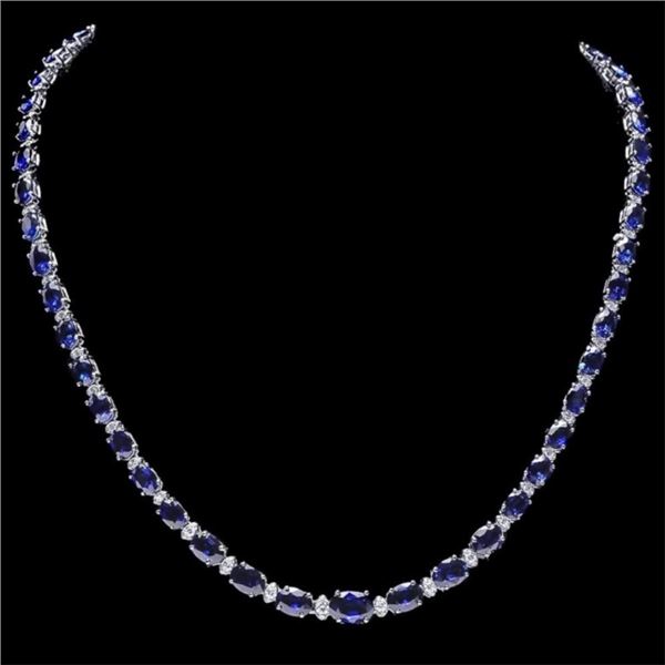 14k Gold 30.00ct Sapphire & 1.00ct Diam Necklace