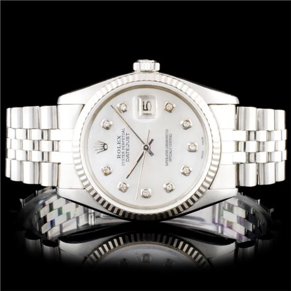 Rolex SS DateJust 36mm Diamond Wristwatch