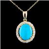 Image 1 : 14K Gold 3.07ct Turquoise & 0.52ctw Diamond Pendan