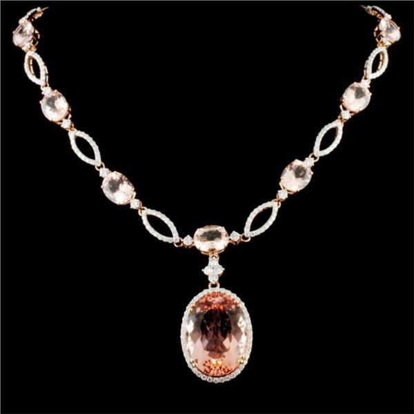 14K Gold 44.18ct Morganite & 4.25ctw Diamond Neckl