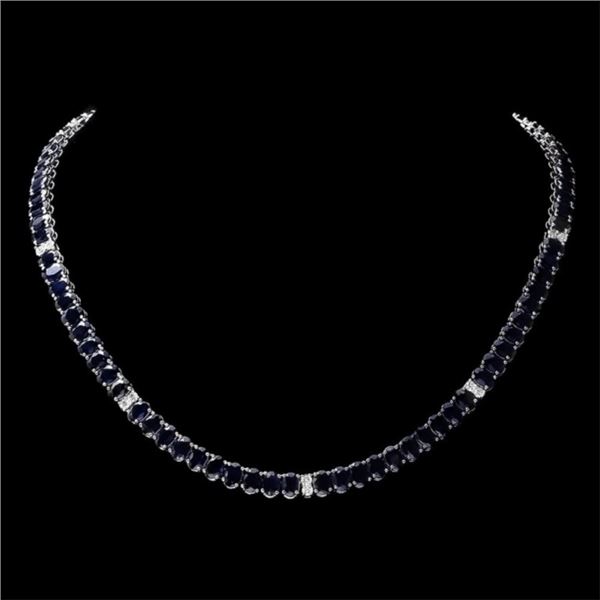 14k Gold 55.00ct Sapphire & 1.30ct Diam Necklace