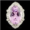 14K Gold 18.34ct Kunzite & 0.88ctw Diamond Ring