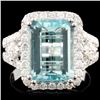 18K Gold 4.25ct Aquamarine & 0.88ctw Diamond Ring