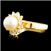 Image 2 : 14K Gold 7.00MM Pearl & 0.42ctw Diamond Ring