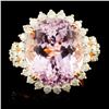 Image 1 : 14K Gold 17.00ct Kunzite & 1.32ctw Diamond Ring