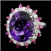 Image 2 : 14K Gold 8.00ct Amethyst & 0.70ctw Diamond Ring