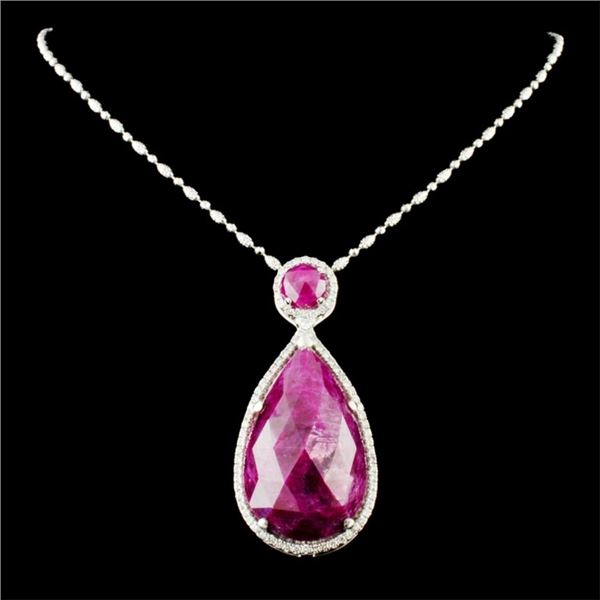 18K Gold 52.00ct Ruby & 1.34ctw Diamond Pendant