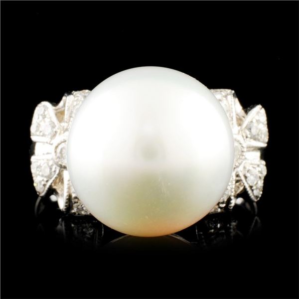 18K Gold 12.00MM Pearl & 0.27ctw Diamond Ring