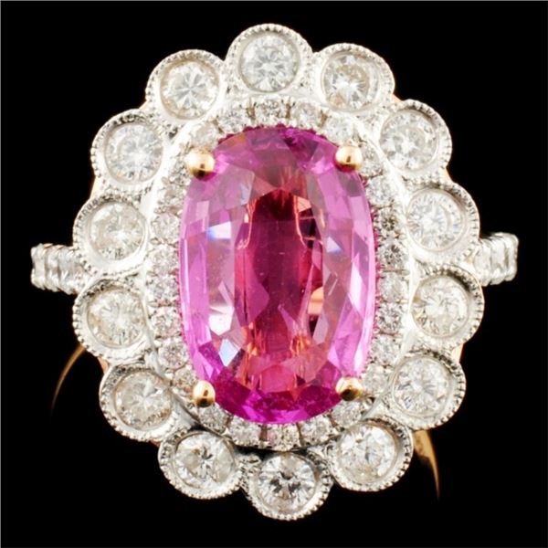 18K Gold 3.01ct Sapphire & 0.97ctw Diamond Ring