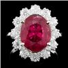 Image 1 : 14K Gold 5.06ct Ruby & 1.24ctw Diamond Ring