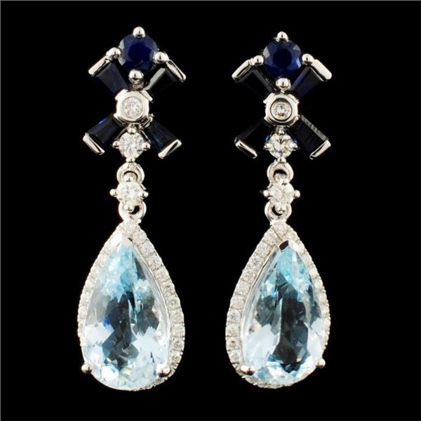 14K Gold 5.38ct Aquamarine & 0.64ctw Diamond Earri