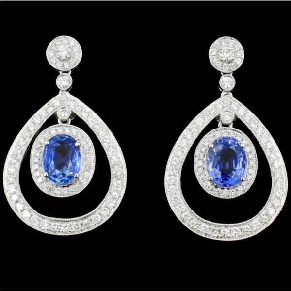 18K Gold 4.21ct Sapphire & 1.53ct Diamond Earrings