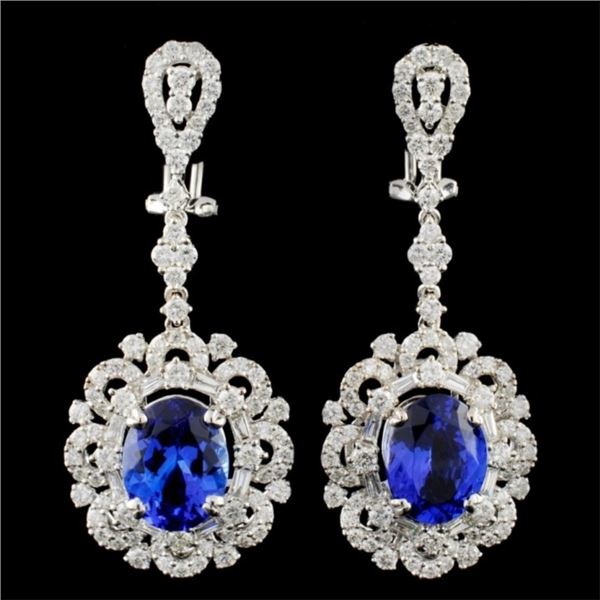 18K Gold 6.66ctw Tanzanite & 3.31ctw Diamond Earri