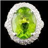 Image 1 : 14K Gold 9.28ct Peridot & 2.40ctw Diamond Ring