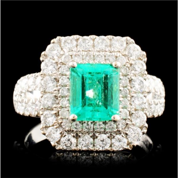 18K Gold 1.15ct Emerald & 1.19ctw Diamond Ring