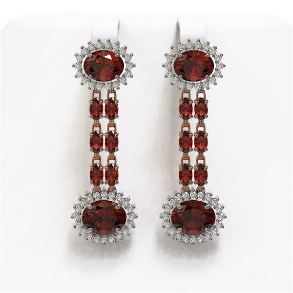 11.7 ctw Garnet & Diamond Earrings 14K Rose Gold - REF-174K2Y