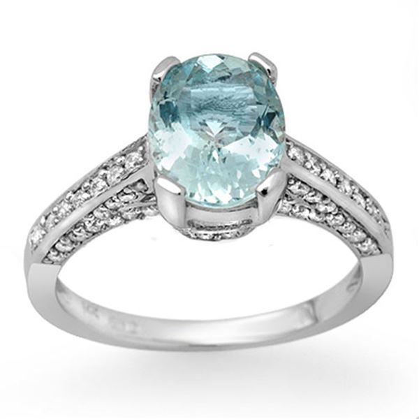 2.30 ctw Aquamarine & Diamond Ring 14k White Gold - REF-78G2W