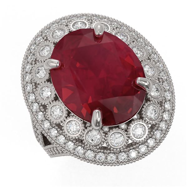 13.85 ctw Certified Ruby & Diamond Victorian Ring 14K White Gold - REF-286A2N