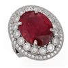 Image 1 : 13.85 ctw Certified Ruby & Diamond Victorian Ring 14K White Gold - REF-286A2N