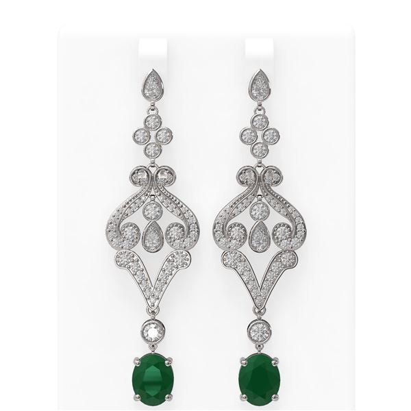 11.15 ctw Emerald & Diamond Earrings 18K White Gold - REF-541Y8X