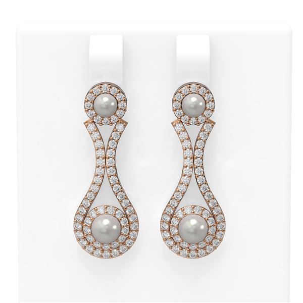 2.03 ctw Diamond & Pearl Earrings 18K Rose Gold - REF-176Y9X