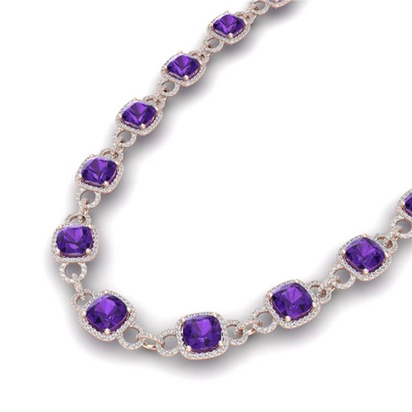 66 ctw Amethyst & VS/SI Diamond Necklace 14K Rose Gold - REF-881N8F