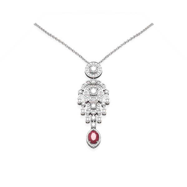 7.24 ctw Ruby & Diamond Necklace 18K White Gold - REF-700W2H