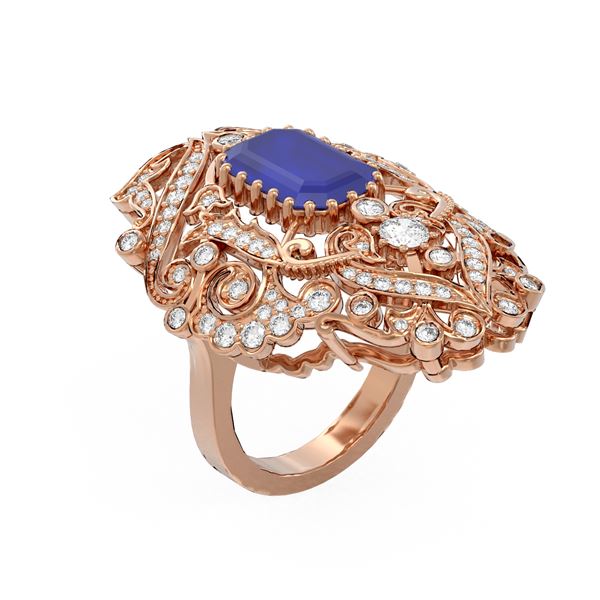 7.38 ctw Sapphire & Diamond Ring 18K Rose Gold - REF-300R2K