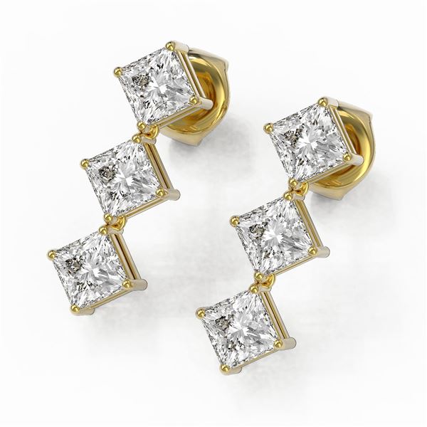 2 ctw Princess Cut Diamond Designer Earrings 18K Yellow Gold - REF-230G3W