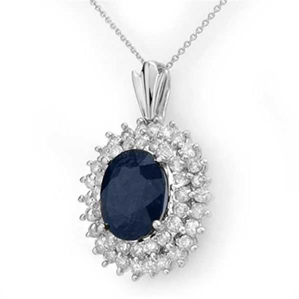 11.20 ctw Blue Sapphire & Diamond Pendant 18k White Gold - REF-236N4F